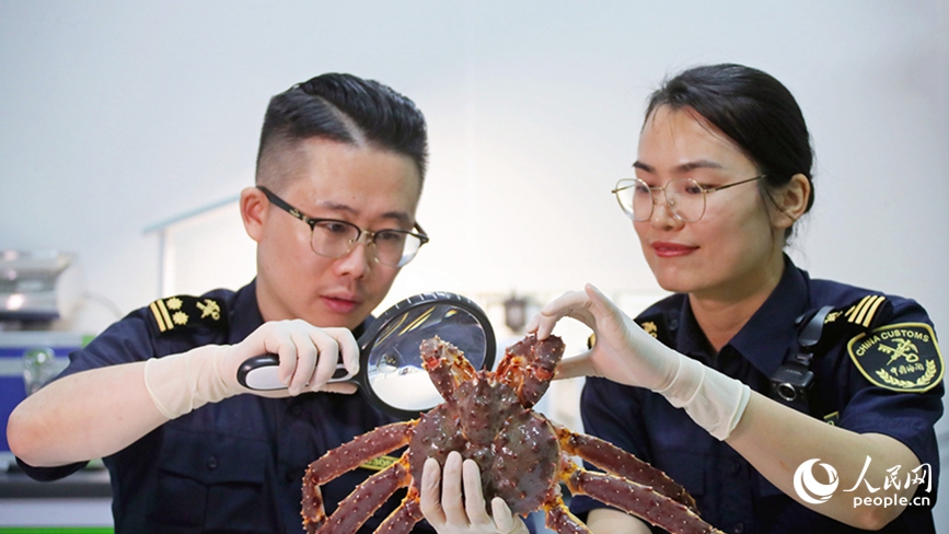 海關(guān)工作人員對貨物進行查驗。人民網(wǎng) 霍亞平攝